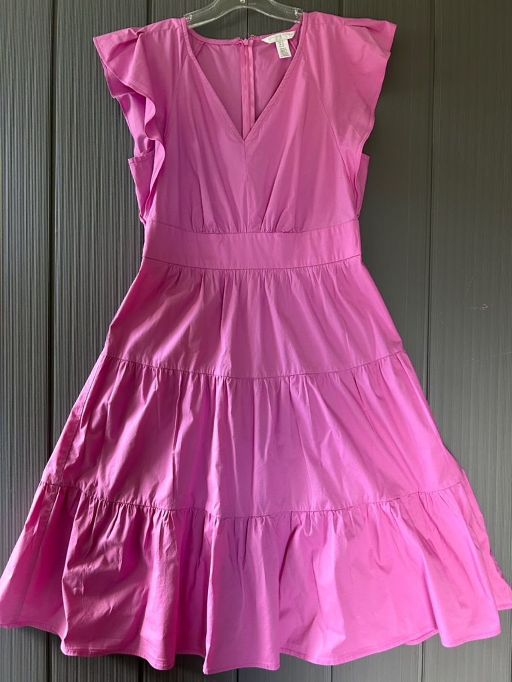 London Times Pink Tiered V-Neck Ruffle Sleeve Dress